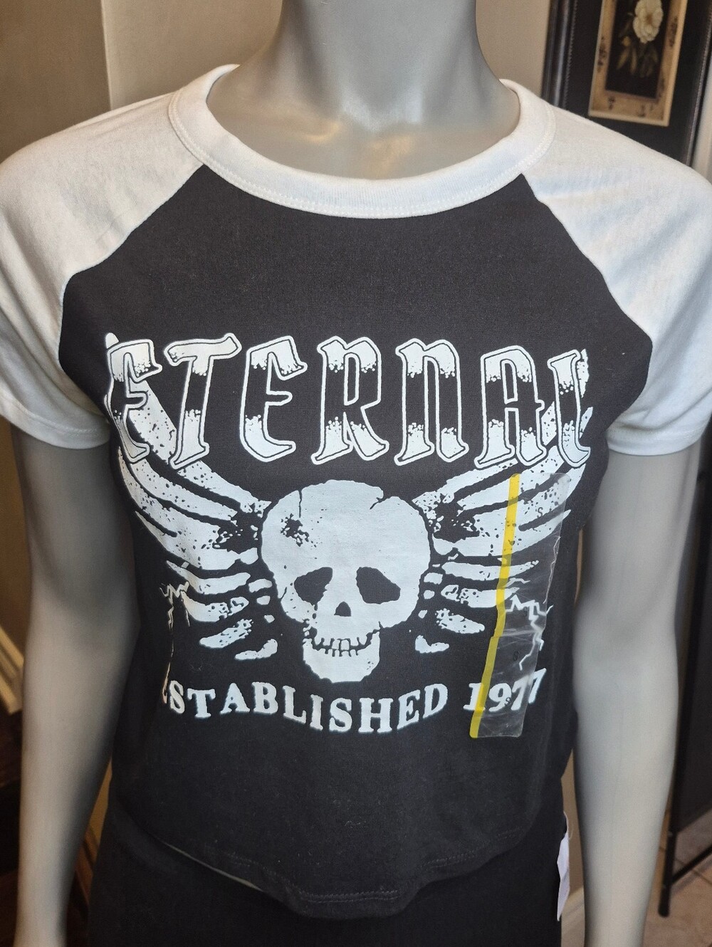 Zoe + Liv Black & White 'Eternal' Skull Raglan Crop Top